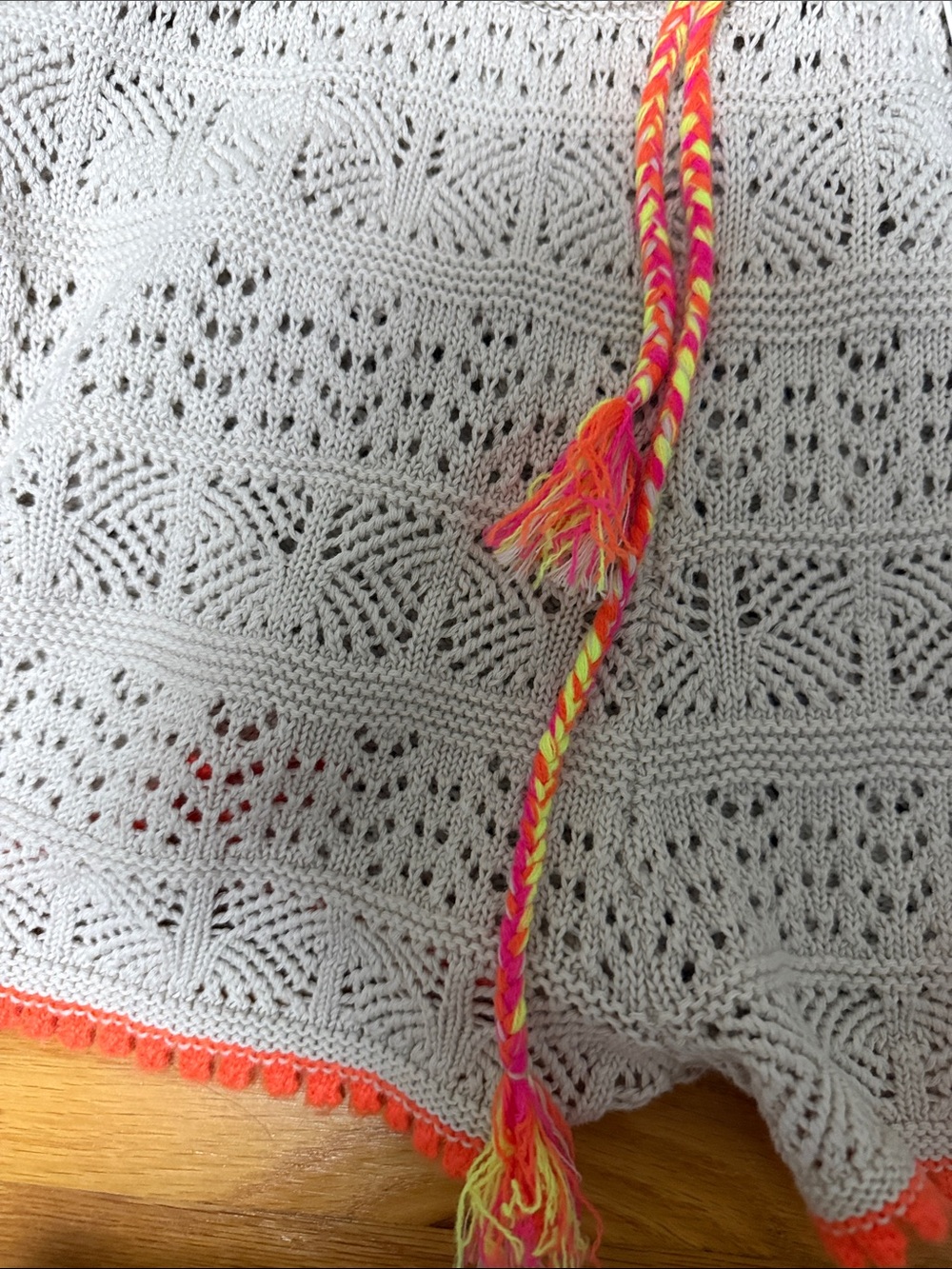 Lisa Todd Cream Crochet Shorts with Neon Coral Trim - Picture 2 of 7